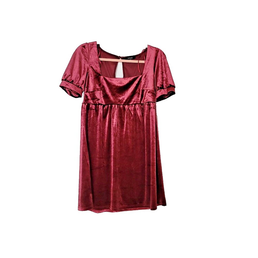 Trixxi Burgundy Velvet Short Sleeves Babydoll Dress Size S Keyhole Back Back Zip
